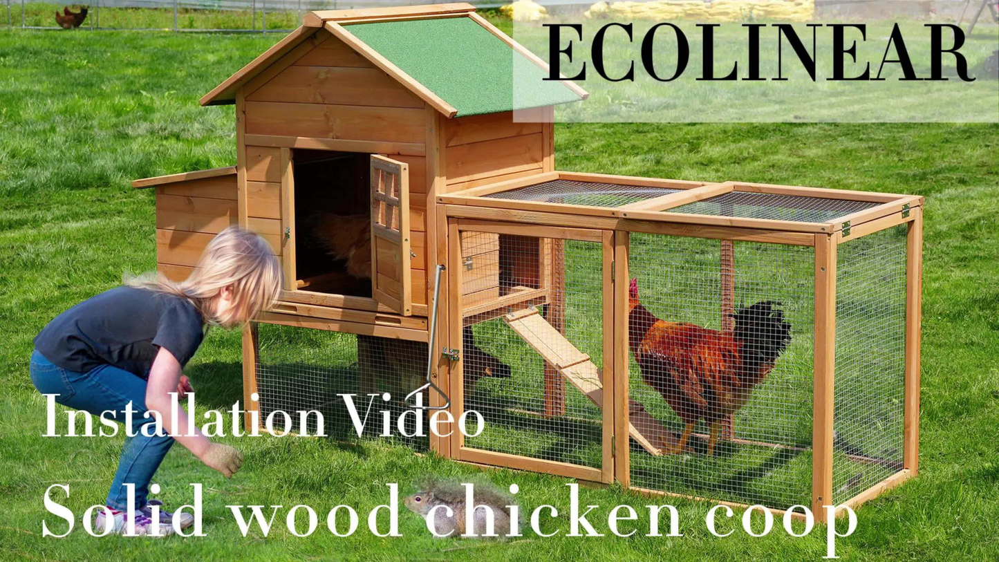 Chicken Coop with Run Large Outdoor Wooden Hen House 82 Inch Walk-in Poultry Cage for 2-4 Chickens Ducks Rabbits with Nesting Box Removable Tray Wheels
