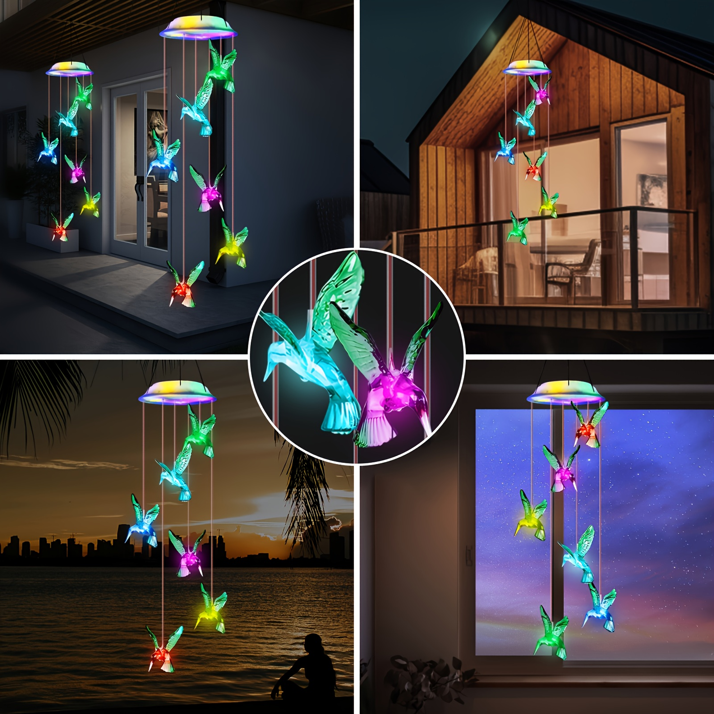 Solar Hummingbird Butterfly Pendant Light 6 LED Color