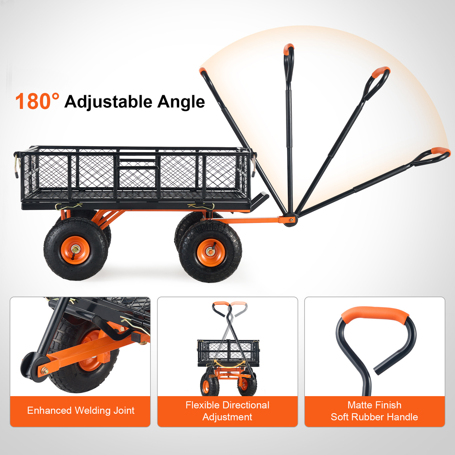 Garden Dump Cart 880LBS Convertible Flatbed Utility Wheelbarrow with 2-in-1 Handle, Removable Side Panels, Mesh Cover & 10" Rubber Tires – 400/600/880 LBS