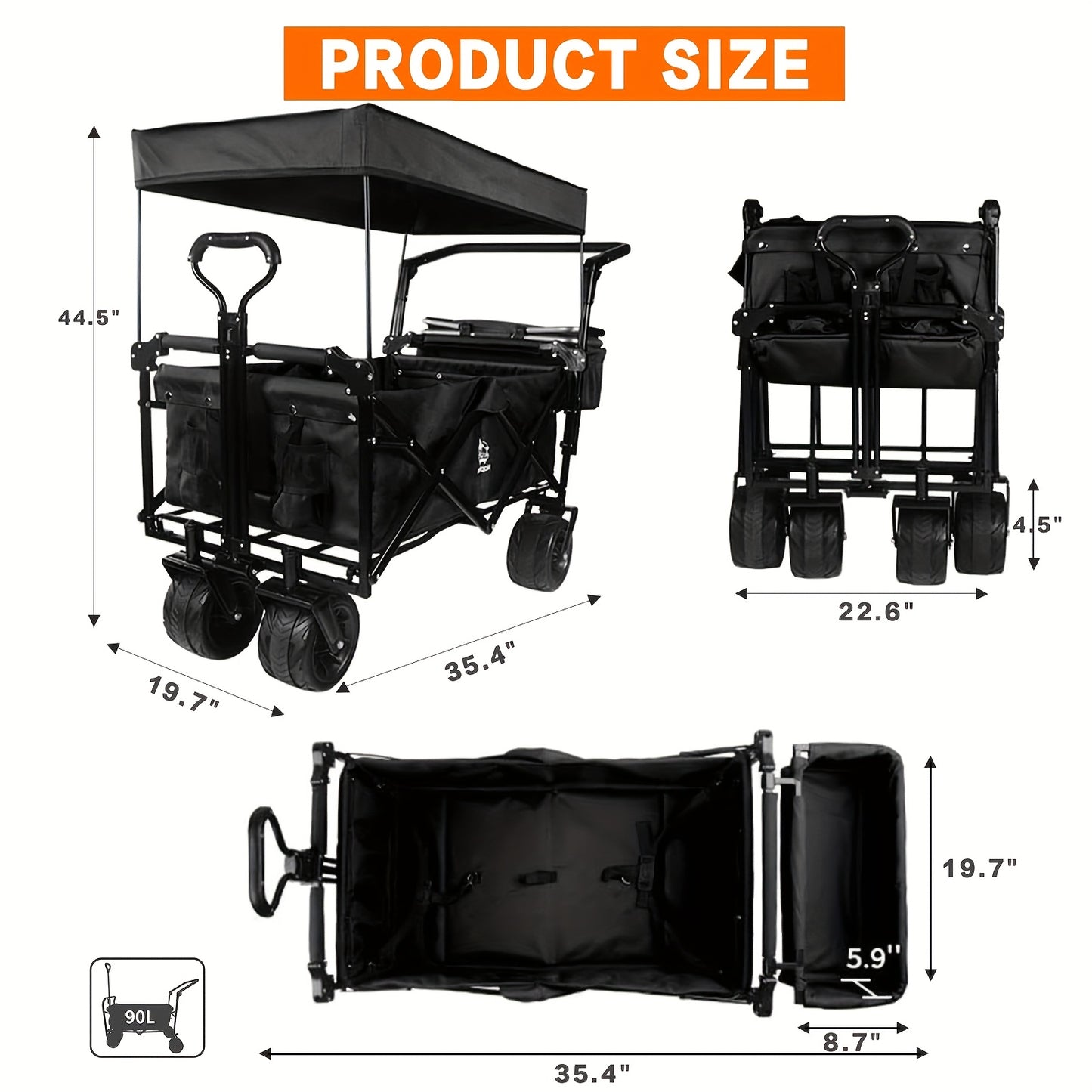 Folding Wagon Cart Heavy Duty | All Terrain Beach Camping Garden Canopy