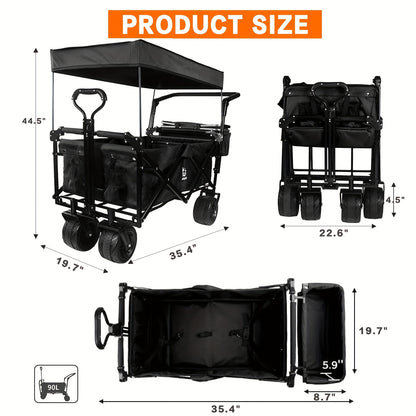Folding Wagon Cart Heavy Duty | All Terrain Beach Camping Garden Canopy