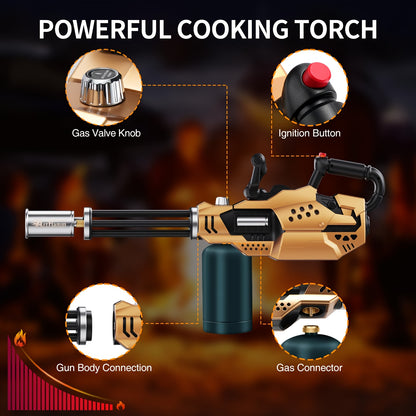 Cooking Torch Butane Blow Torch with Adjustable Flame & Detachable Design – Kitchen Culinary Torch for Creme Brulee, Searing Steak, BBQ, Camping & Welding (Tank Not Included)
