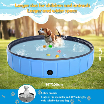 Large Dog Pool Foldable – 1mm Thick Durable Collapsible Plastic Pet Bathing Tub & Outdoor Swimming Pool for Large Dogs, 79 Inch Portable Design