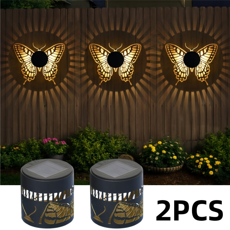 Solar Fence Lights Mandala Metal Lantern Outdoor Butterfly Garden Decor IP65 Waterproof Solar Powered Deck Step Wall Light for Patio Backyard Yard Xmas