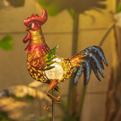 Solar Chicken Garden Lights Outdoor Decorative LED Rooster Yard Art Stake Metal Statue Gifts for Chicken Lovers Women Patio Lawn Decor