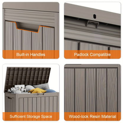 Deck Box Wood Grain Resin Lockable Weatherproof | Patio Pool Garden