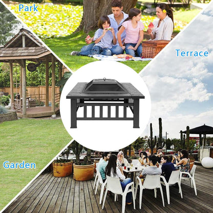 Fire Pit | Square Outdoor Metal BBQ Patio Backyard Camping Fireplace