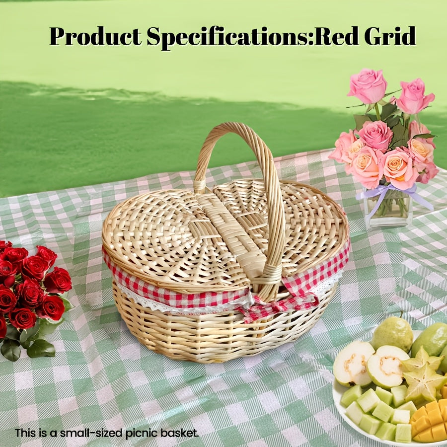 Covered Picnic Basket | Portable Lined Outdoor Gift Travel Basket