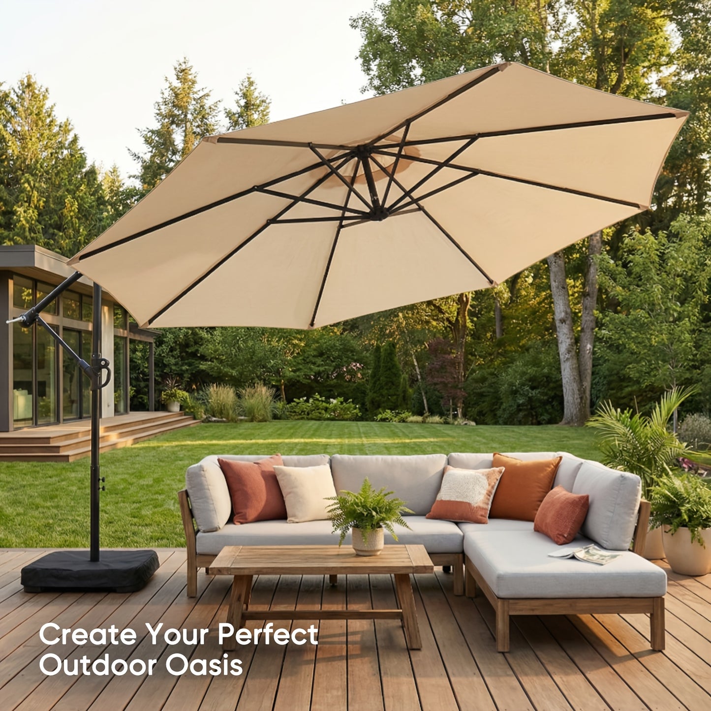 Cantilever Patio Umbrella 10 Ft Offset Hanging Outdoor Umbrella with Crank, Push Button Tilt & Cross Base, Market Umbrella for Patio Deck Pool Backyard, 8 Colors
