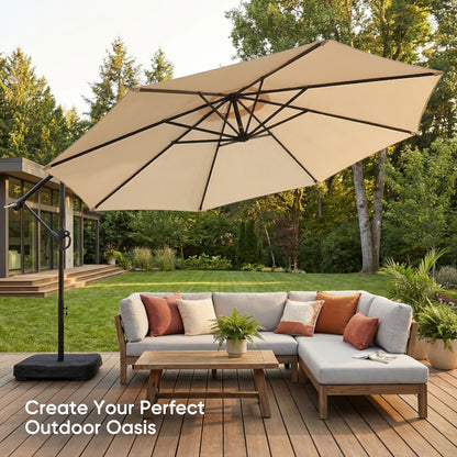 Cantilever Patio Umbrella 10 Ft Offset Hanging Outdoor Umbrella with Crank, Push Button Tilt & Cross Base, Market Umbrella for Patio Deck Pool Backyard, 8 Colors