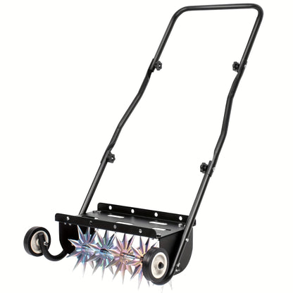 Rolling Lawn Aerator Push Spike 16.5" Heavy Duty with 5-Star Steel Tines, Weight Tray & Steel Handle for Deep Soil Aeration, Lawn Garden Yard Grass Care
