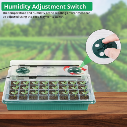 Seed Starting Tray Kit 4-Set 160 Cells High Dome | 8 LED Grow Lights Smart Timer 3 Modes 5 Brightness | Indoor Greenhouse Germination Propagation