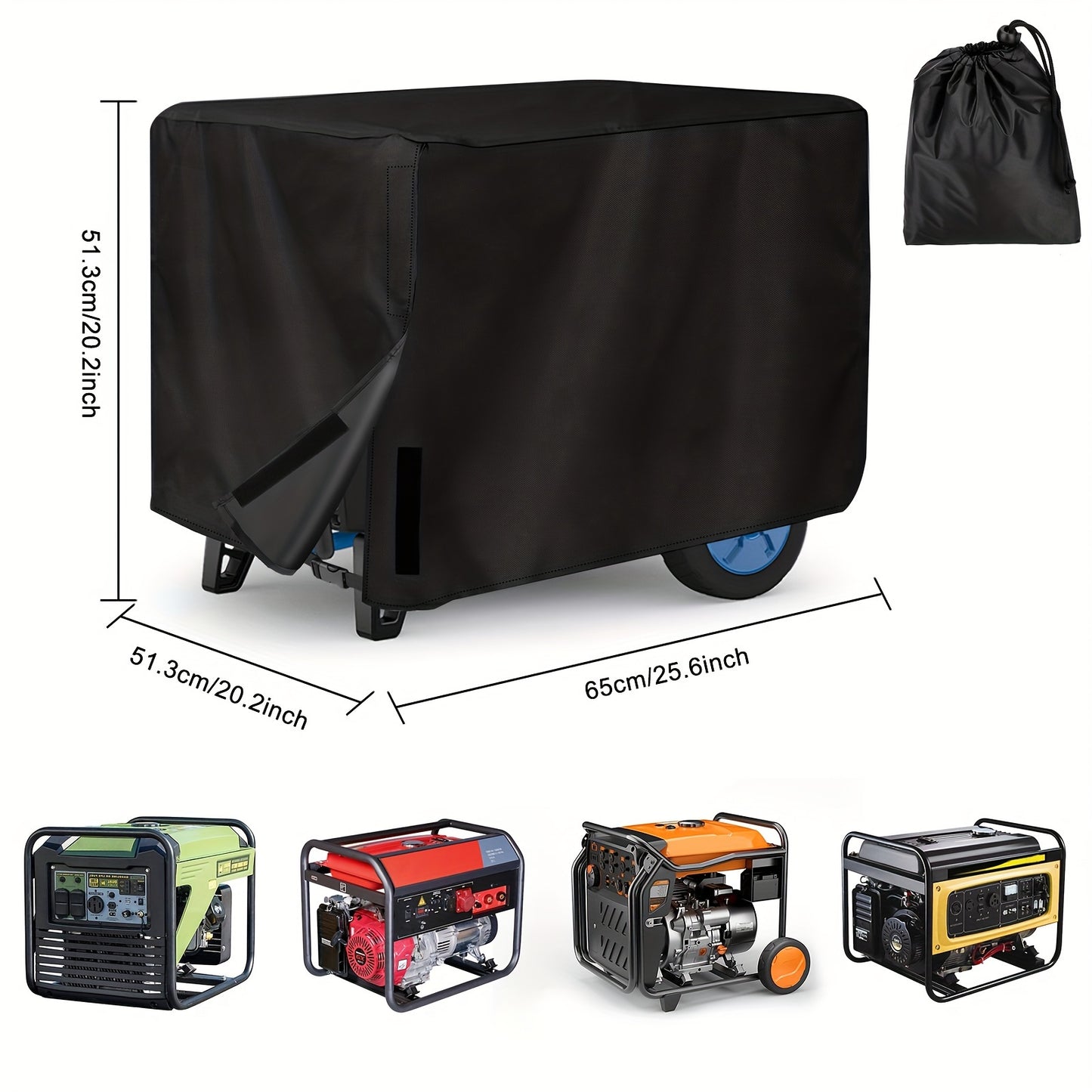 Generator Cover Heavy Duty Waterproof – Oxford Cloth Portable Generator Protector with Elastic Drawstring, UV & Rain Protection, 25.6 x 20.1 x 20.1 Inch, Black