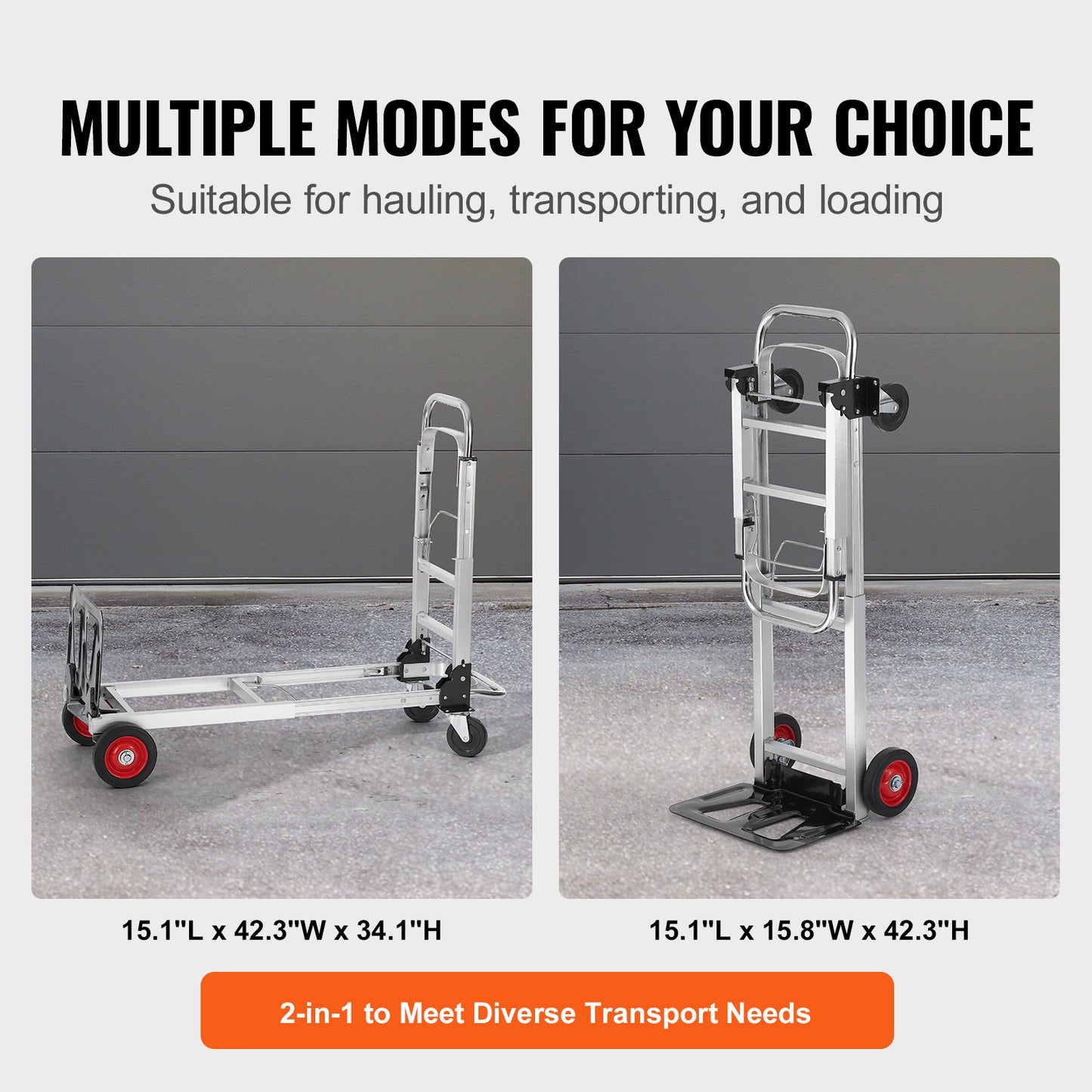 Folding Hand Truck 2-in-1 Convertible 400 LB Capacity Aluminum Carbon Steel Frame 360° Brake Wheels Collapsible Dolly Cart for Warehouse Garden Moving