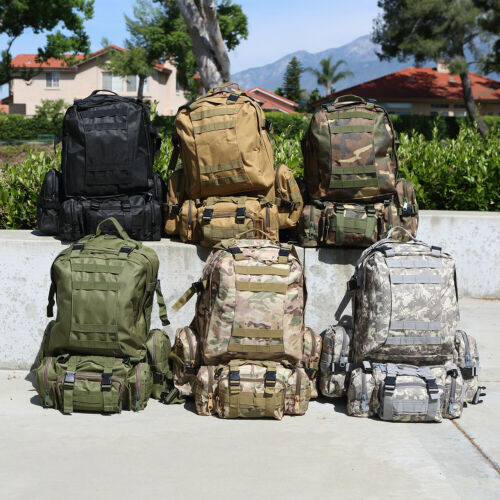 60L Large Backpack Daypack  with 3 MOLLE Bags Military Grade Tactical Outdoor