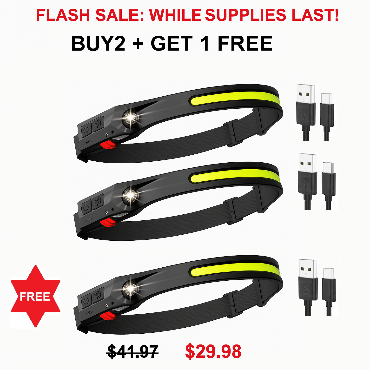 230° LED Headlamp – USB Rechargeable Motion Sensor Head Light, Waterproof Wide Beam Head Torch for Camping, Hiking, Running & Work