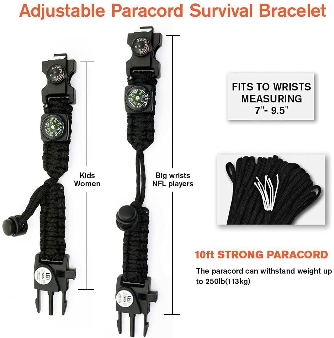 20-in-1 Survival Paracord Bracelet – Fire Starter, Compass, Whistle, Thermometer & Multi-Tool