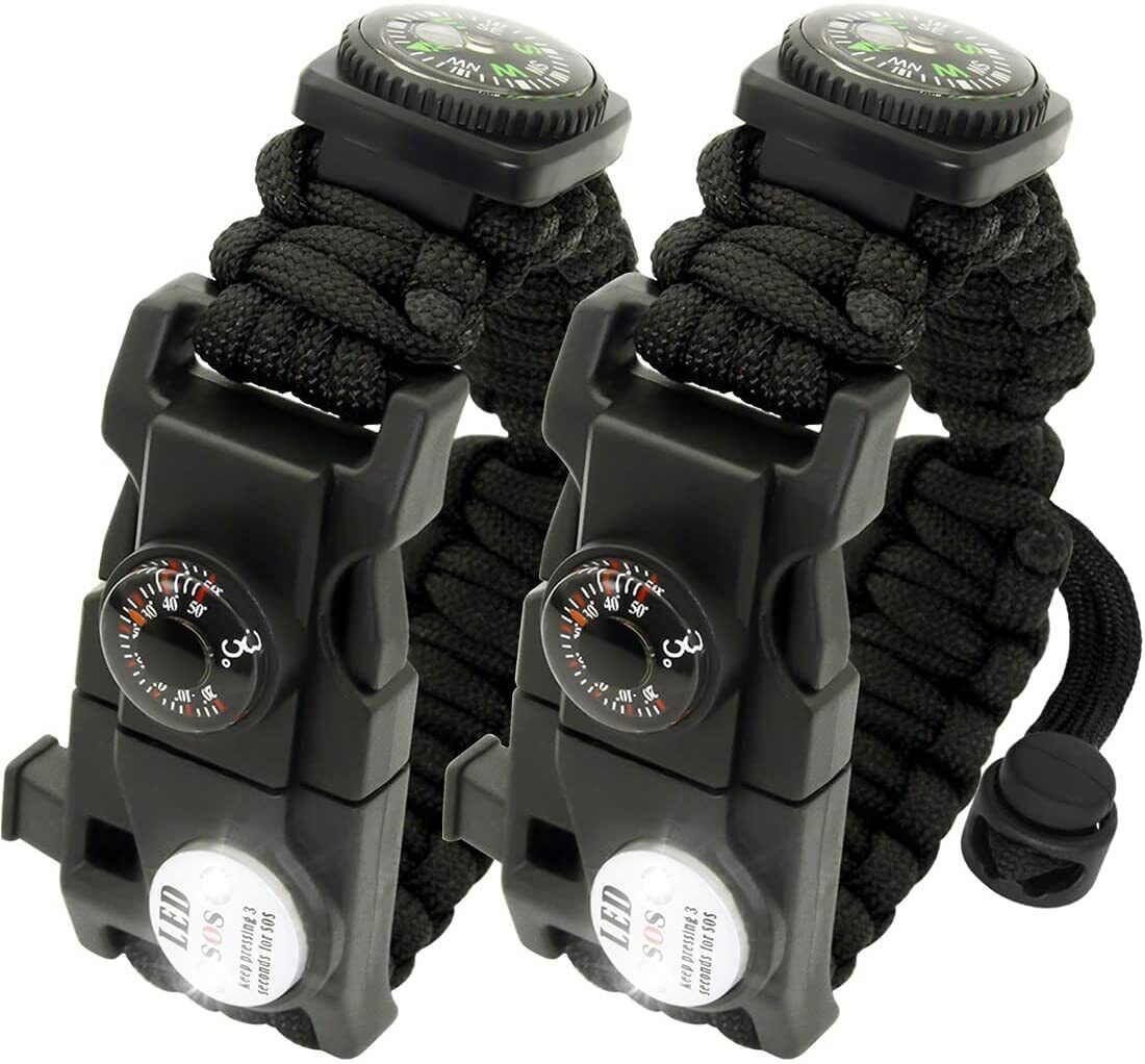 20-in-1 Survival Paracord Bracelet – Fire Starter, Compass, Whistle, Thermometer & Multi-Tool