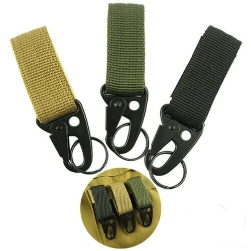 2 PCs Tactical Gear Clip: Nylon Key Ring Holder & Molle Hook Carabiner