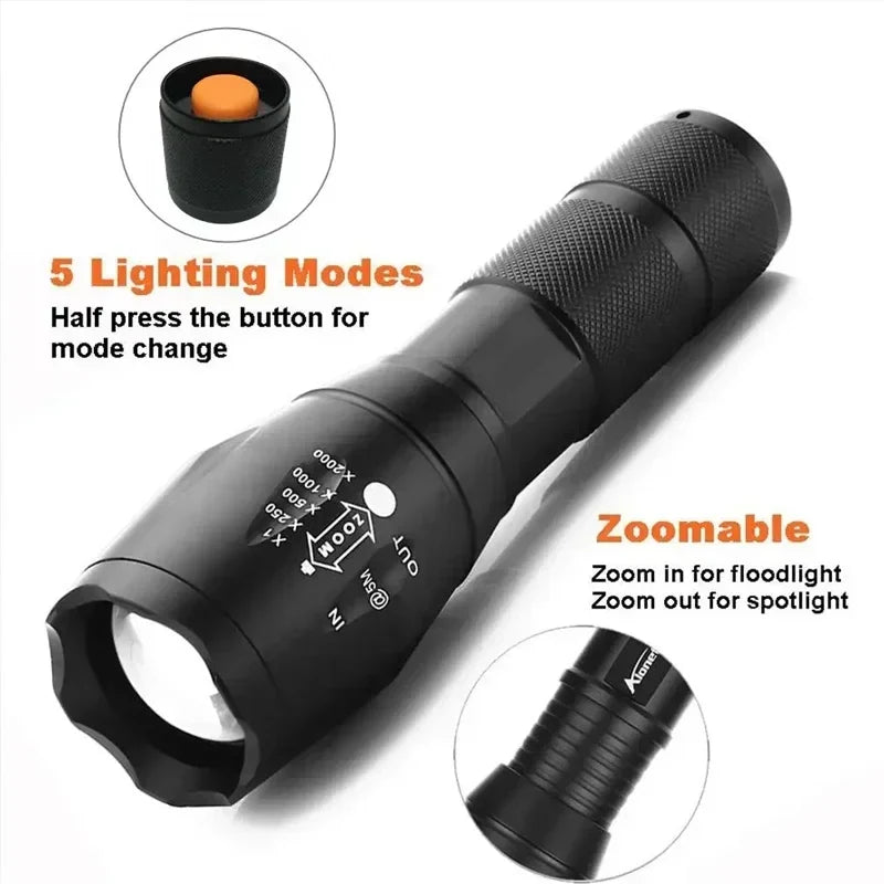 2 Pack LED Flashlights – High Lumen, 5 Modes, Zoomable, Waterproof Tactical Torch
