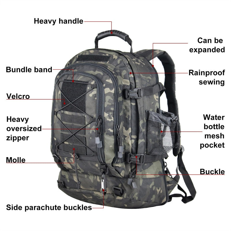 60L Military Tactical Backpack – Expandable Waterproof Outdoor Rucksack for Camping, Hiking & Travel | MilitaryKart