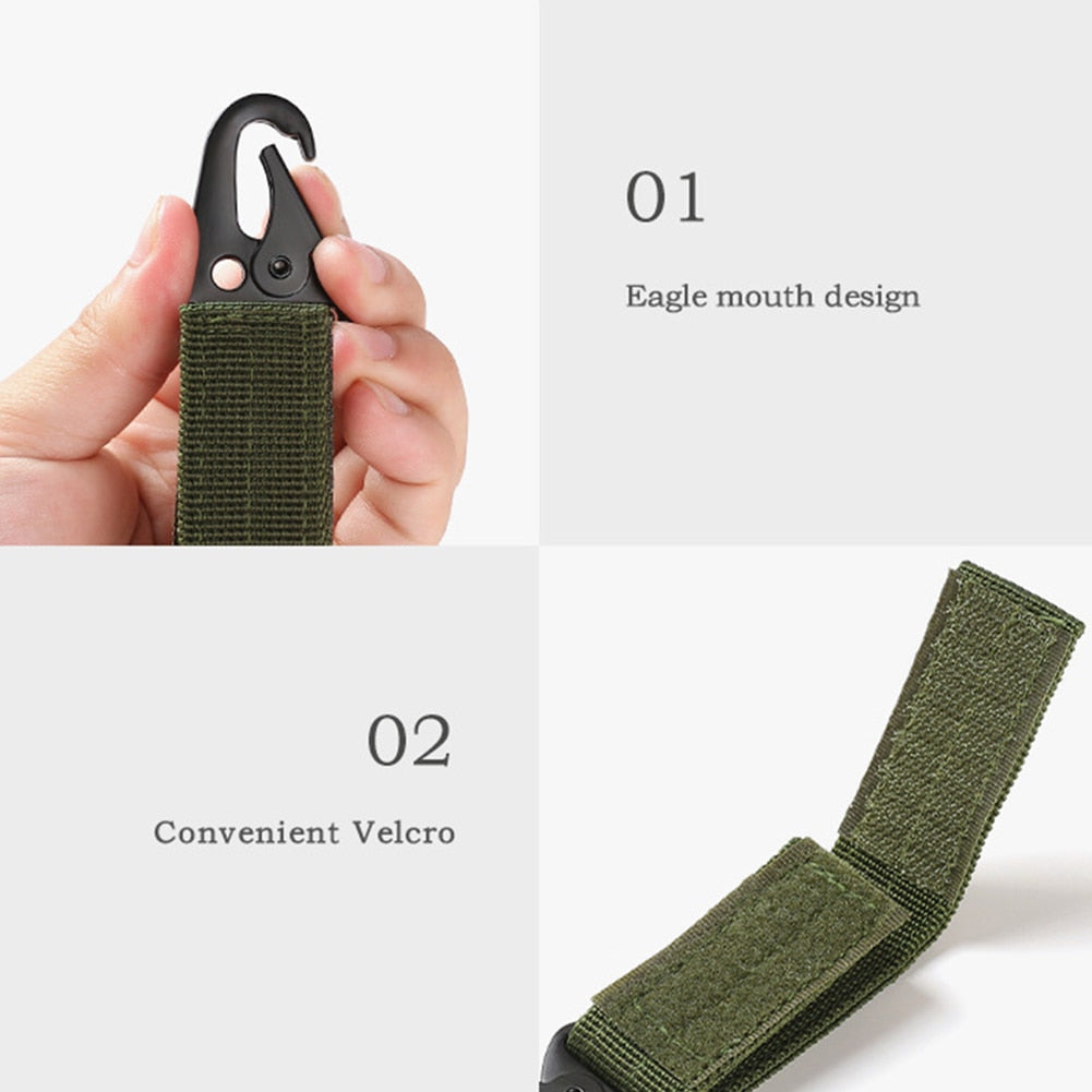 2 PCs Tactical Gear Clip: Nylon Key Ring Holder & Molle Hook Carabiner