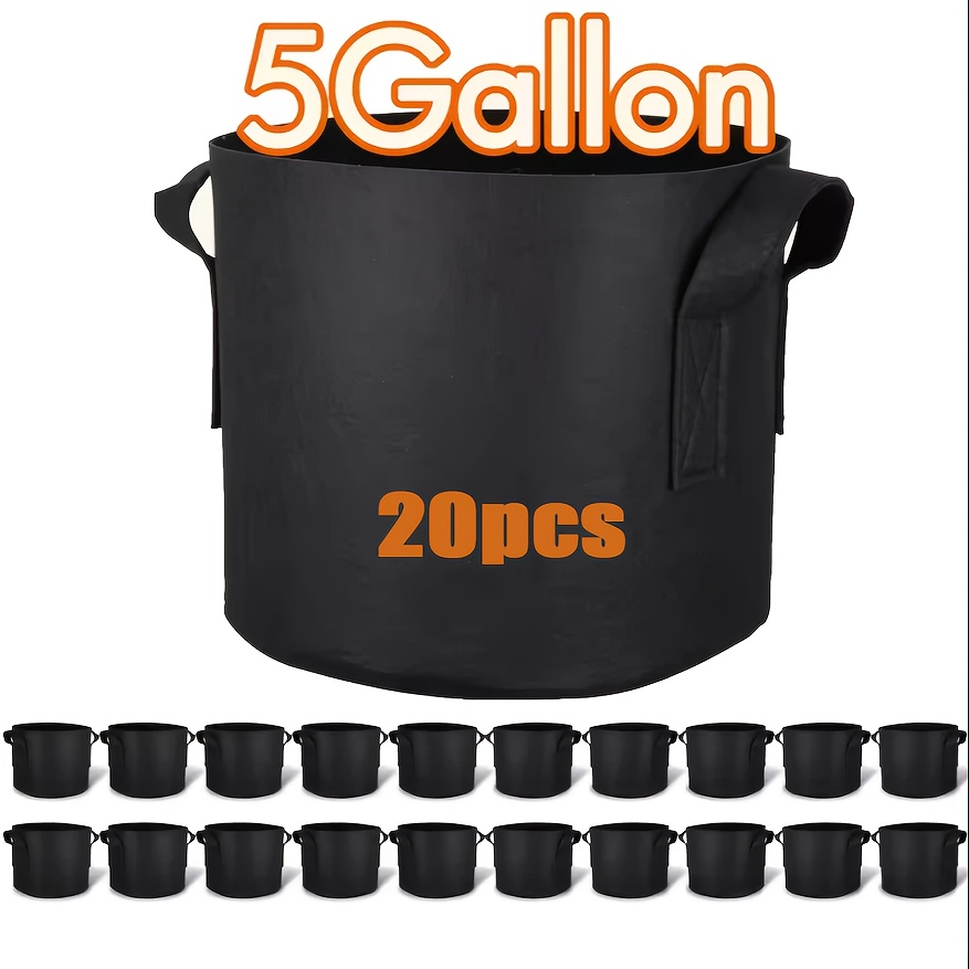 Grow Bags 5 Gallon Felt with Handles 10 & 20 Pack | Aeration Nonwoven Fabric Pots | Air Pruning Planter for Vegetables Tomatoes Potatoes Flowers Indoor Outdoor