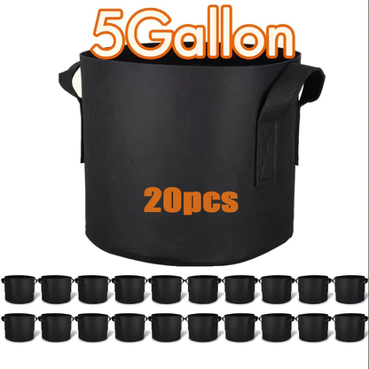 Grow Bags 5 Gallon Felt with Handles 10 & 20 Pack | Aeration Nonwoven Fabric Pots | Air Pruning Planter for Vegetables Tomatoes Potatoes Flowers Indoor Outdoor