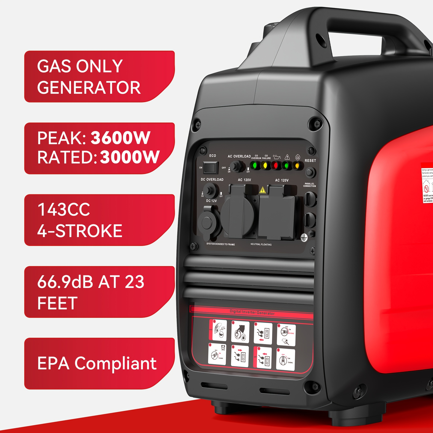 Inverter Generator Portable Ultra Quiet - 2500W/3600W/4000W/4500W, CO Auto Shutoff, ECO Mode, Parallel Ready, Clean Power THD<3% for Camping, RV, Home Backup, Yard & Lawn