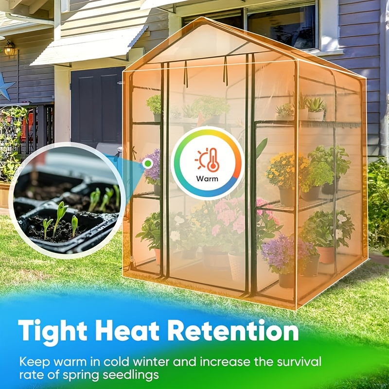 Portable Greenhouse 4.7x4.7x6.4ft with 14 Shelves, Heavy Duty PE Cover Walk-In Garden Greenhouse for Outdoors & Indoors, Clear