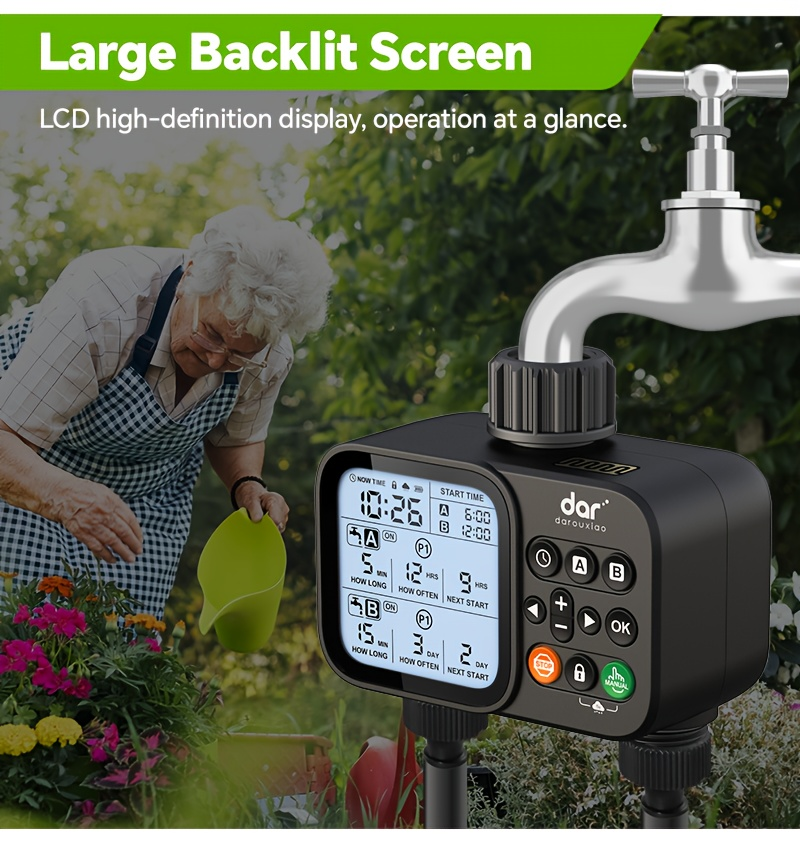2 Zone Sprinkler Timer Garden Hose Water Timer with Rain Delay Programmable Faucet Controller