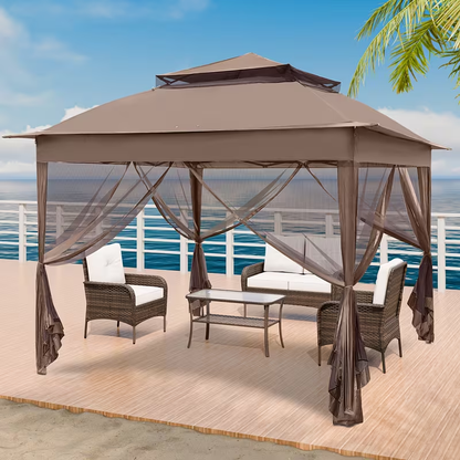 Instant Gazebo Tent 11x11 FT Mosquito Netting No Assembly Required