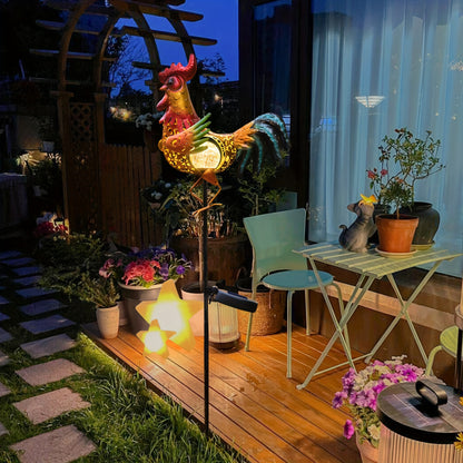 Solar Chicken Garden Lights Outdoor Decorative LED Rooster Yard Art Stake Metal Statue Gifts for Chicken Lovers Women Patio Lawn Decor