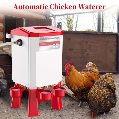 Automatic Poultry Waterer Hose-Connected - Float Valve, Hang or Floor Mount, Filter