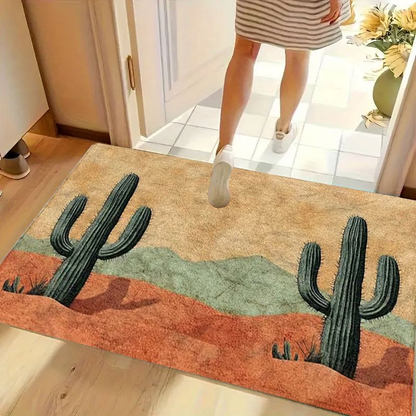 Non-Slip Doormat Cactus Desert Print Flannel Floor Mat – Soft Washable Rug for Bedroom Living Room Entryway Home Decor