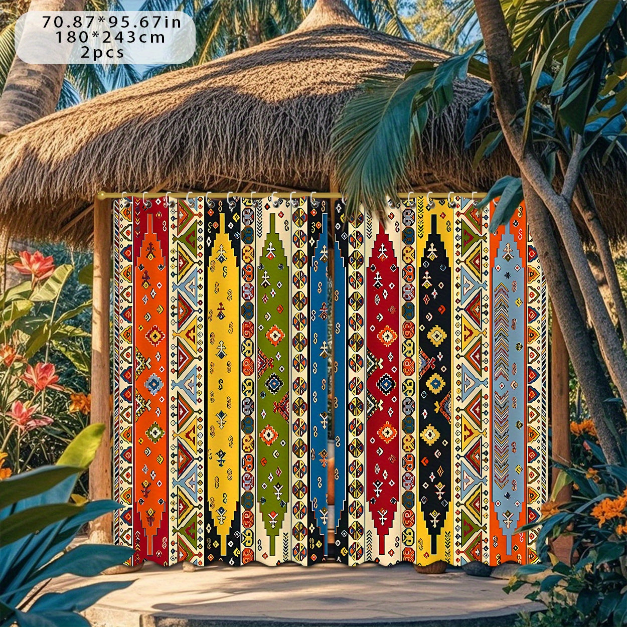Outdoor Curtains Boho 2-Pack Sunshade Privacy Panels Artistic Pattern for Patio Porch Garden Courtyard Corridor Terrace Indoor Door Decor