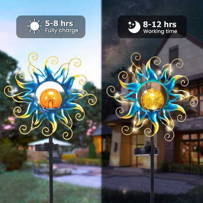 Solar Garden Light Outdoor Sun Shaped LED Stake Lamp IPX4 Waterproof for Patio Pathway Walkway Yard Lawn Decor Housewarming Gift