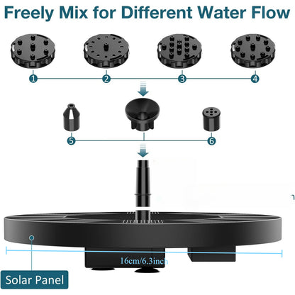 Floating Fountain Pump Solar IP65 with Replacement Nozzles Black