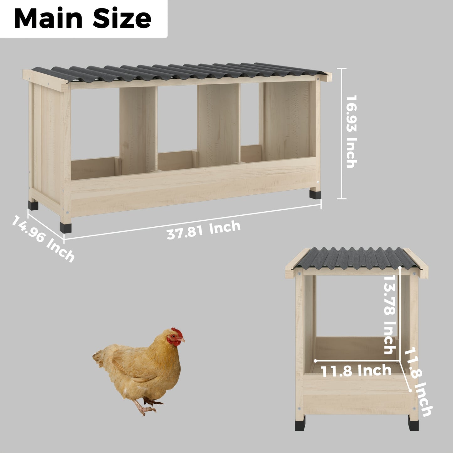 Walk-In Chicken Coop 96" Extra Large with Movable Fence | Outdoor Wooden Poultry Cage with Weatherproof Cover, Nesting Box & Walk-In Run for Farm, Yard – Gray