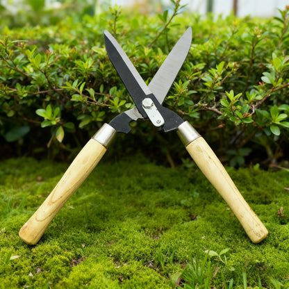 Hedge Shears 11-Inch Extra-Long Carbon Steel Blade, Heavy Duty Garden Scissors with Ergonomic Walnut Handle for Lawn Edging, Bushes, Hedges & Topiary Trimming