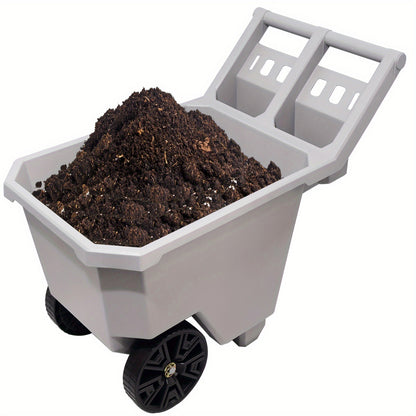 Wheelbarrow 2-Wheel Yard Cart 300 lbs, Push Pull Design with 9-Inch Maintenance-Free Solid Wheels, Heavy Duty Trash & Garden Cart, Gray