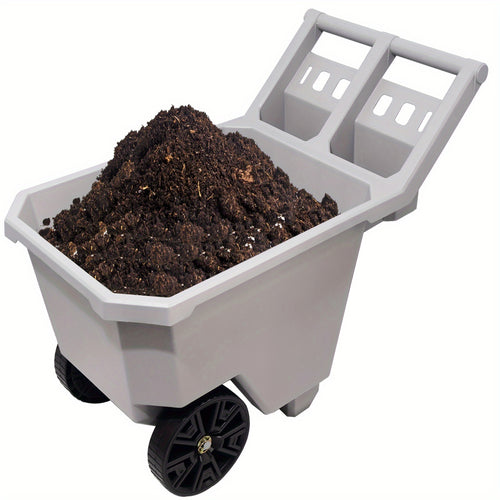 Wheelbarrow 2-Wheel Yard Cart 300 lbs, Push Pull Design with 9-Inch Maintenance-Free Solid Wheels, Heavy Duty Trash & Garden Cart, Gray