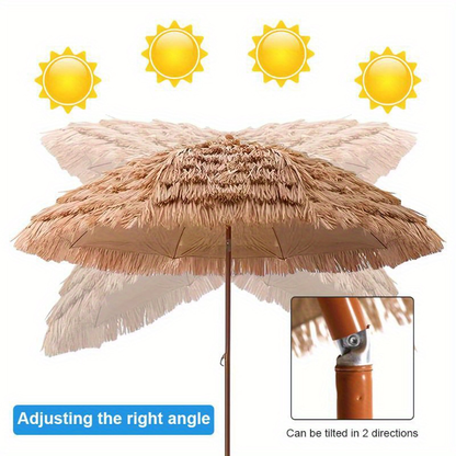 Thatch Tiki Umbrella 7.5 Ft Outdoor Patio Umbrella UV Protection Steel Pole Push Button Tilt Reclining Canopy for Patio Pool Garden Beach Backyard