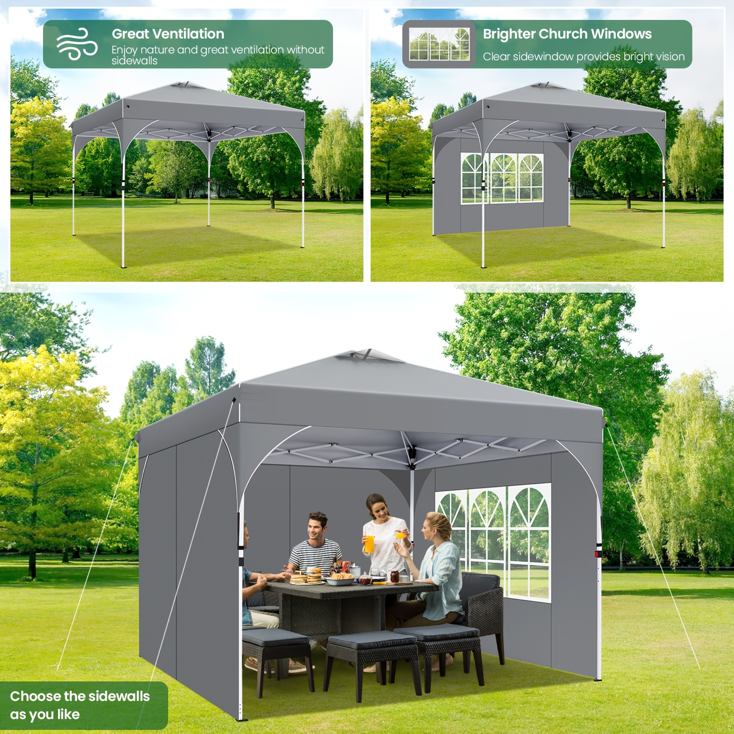 Pop Up Canopy Tent 10x10 FT 1-Key Center Lock 3 Heights Carry Bag