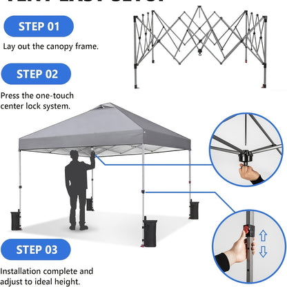 Canopy Tent 10x10ft Pop Up One Push – Portable Outdoor Shelter 3 Colors