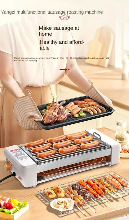 Sausage Grill 4-in-1 Multifunctional Electric Hot Dog Roller – Non-Stick Countertop Cooker with Adjustable Temperature, Detachable Panel, Silicone Oil Brush & Grill Holder – Easy Clean, Kitchen & Dorm Use