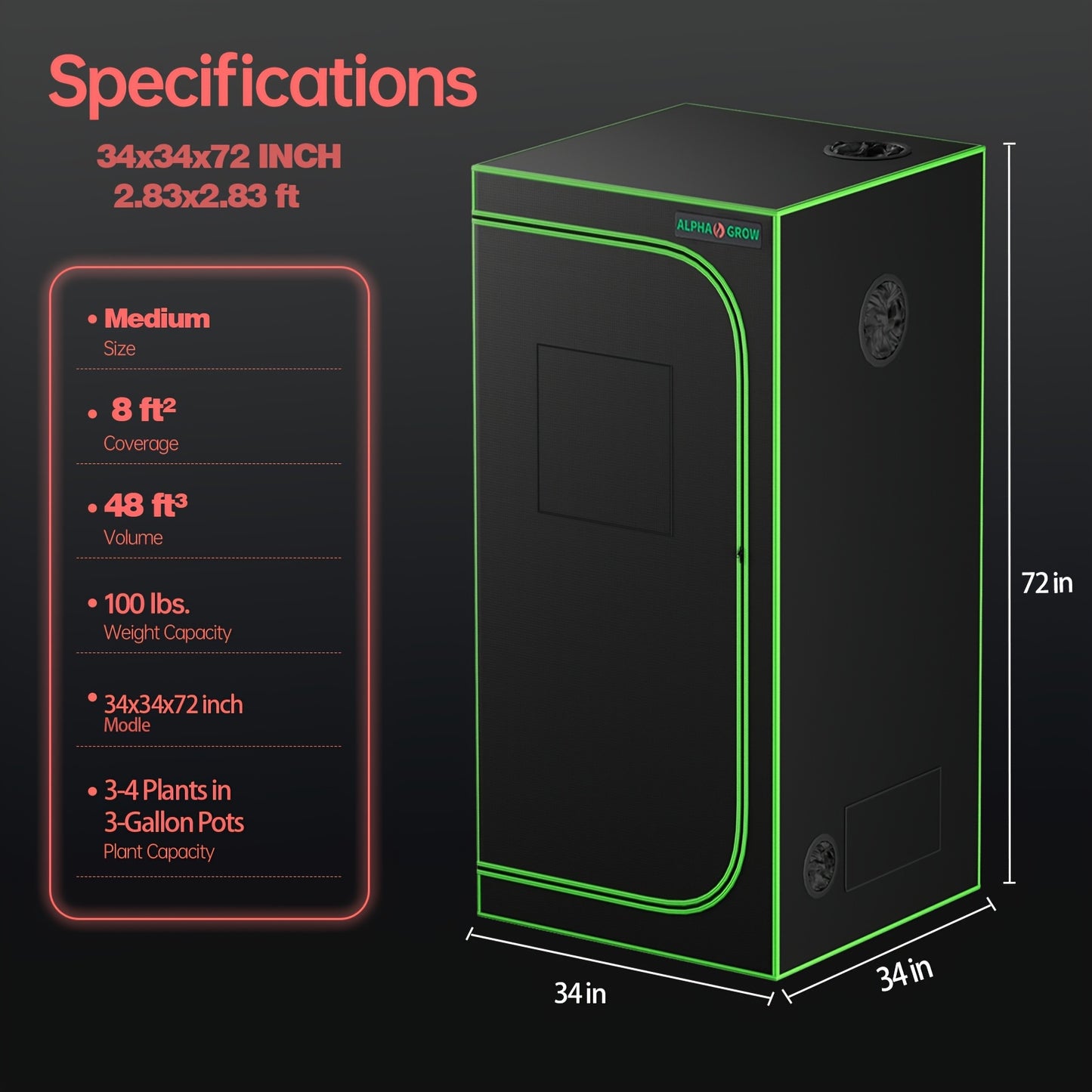 Grow Tent 1680D Thickened Mylar with Observation Window & Floor Tray | Pro-Grade Indoor Hydroponic Growing | 2x2 3x3 4x4 ft Multiple Size Options