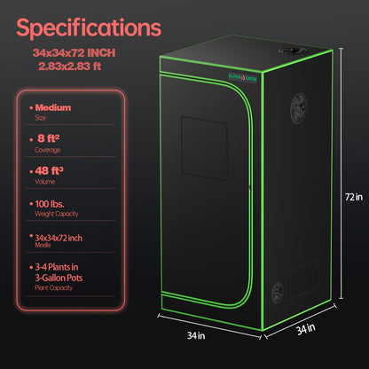 Grow Tent 1680D Thickened Mylar with Observation Window & Floor Tray | Pro-Grade Indoor Hydroponic Growing | 2x2 3x3 4x4 ft Multiple Size Options