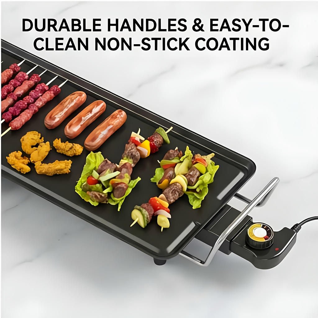 Indoor Electric Grill Smokeless – Non-Stick BBQ Griddle with Adjustable Temperature & Drip Tray, Extra-Large Extended / Medium / Large Roasting Pan, Multifunctional Indoor & Outdoor Barbecue – Holiday Gift Idea