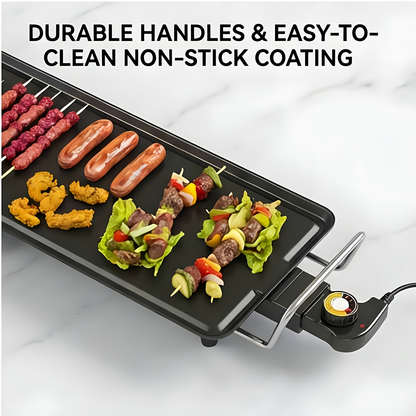 Indoor Electric Grill Smokeless – Non-Stick BBQ Griddle with Adjustable Temperature & Drip Tray, Extra-Large Extended / Medium / Large Roasting Pan, Multifunctional Indoor & Outdoor Barbecue – Holiday Gift Idea